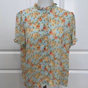 Philosophy Floral Blouse - Light Blue and Orange